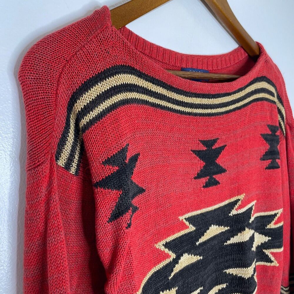 Chaps Red Aztec Linen Half Sleeve Knit Sweater Size XS Women’s